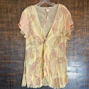Johnny Was Silky Rayon Butterfly Wrap look tunic Blouse Sz XL